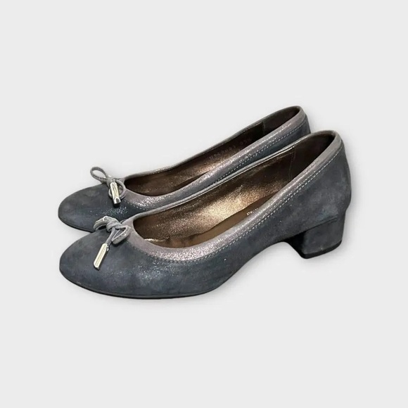 AGL Kristin Low Block Heel Pumps Coal Gray Suede with Bow size 39 us 9 - Picture 1 of 14